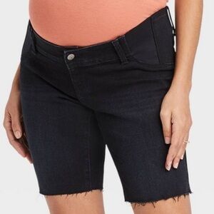 Isabel Maternity Side Panel 9” Bermuda Jean Shorts Women’s 12 Black Wash Denim